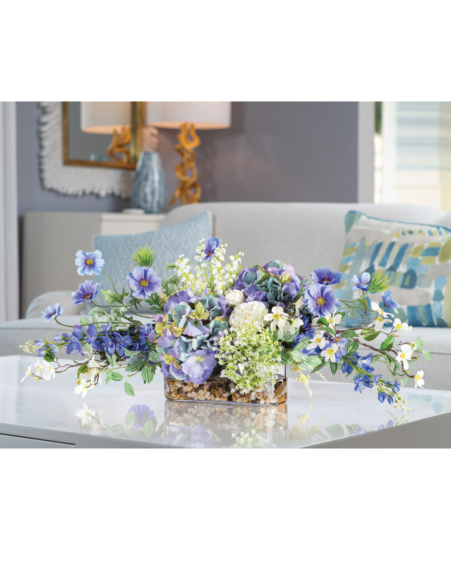 Cosmos & Hydrangea Silk Flower Centerpiece FLB977-BLW