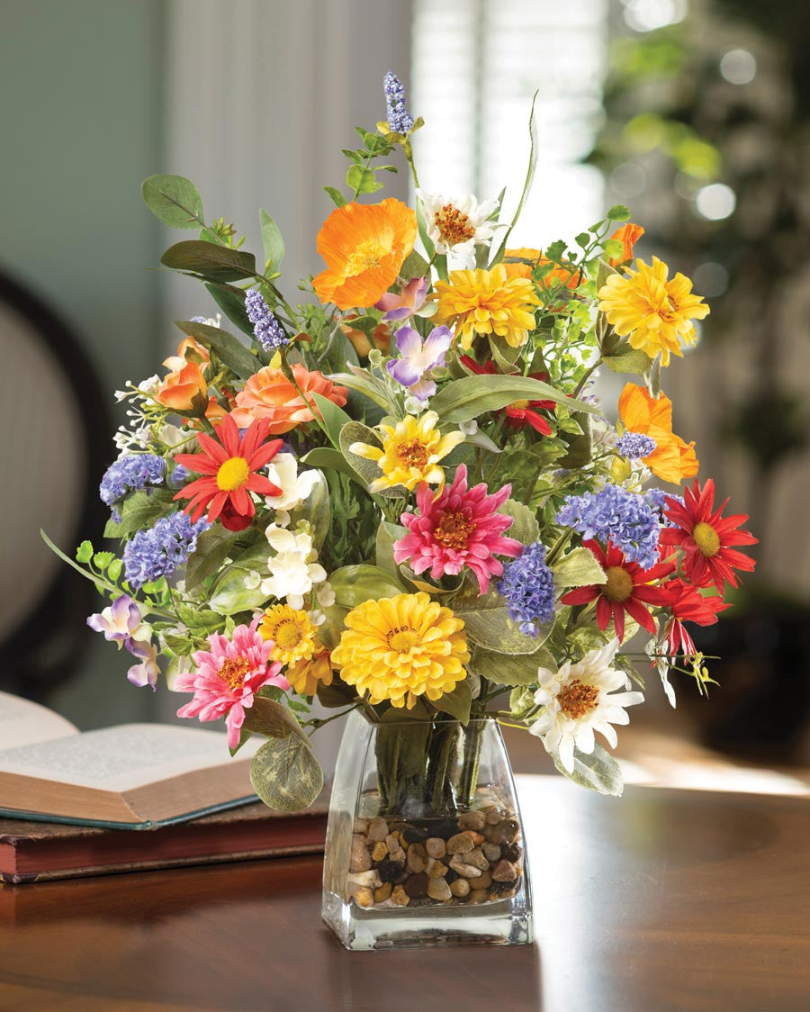 Daisy, Statice & Zinnia Faux Flower Centerpiece FLB992-MP
