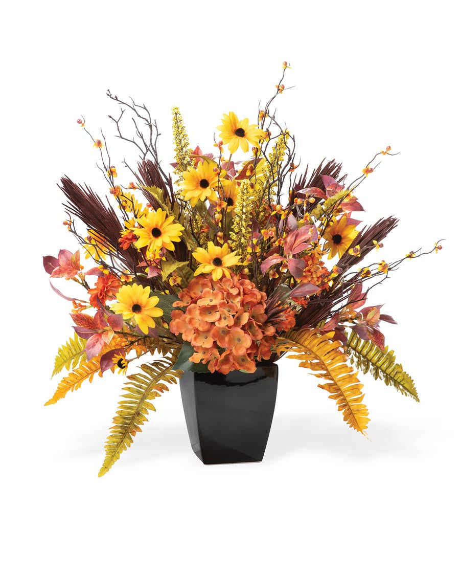 Autumn Hydrangea & Black-Eyed Susan Faux Flower Centerpiece FLB998-NA