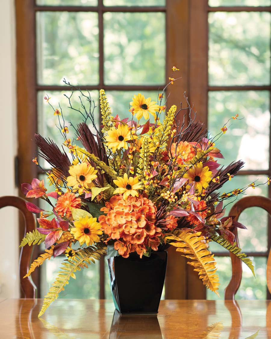 Autumn Hydrangea & Black-Eyed Susan Faux Flower Centerpiece FLB998-NA