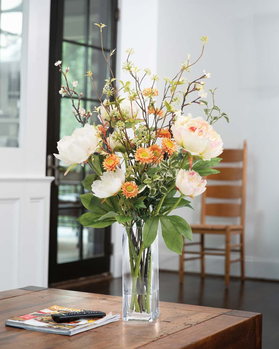 Peony, Aster & Cherry Blossom Faux Flower Arrangement FLC117