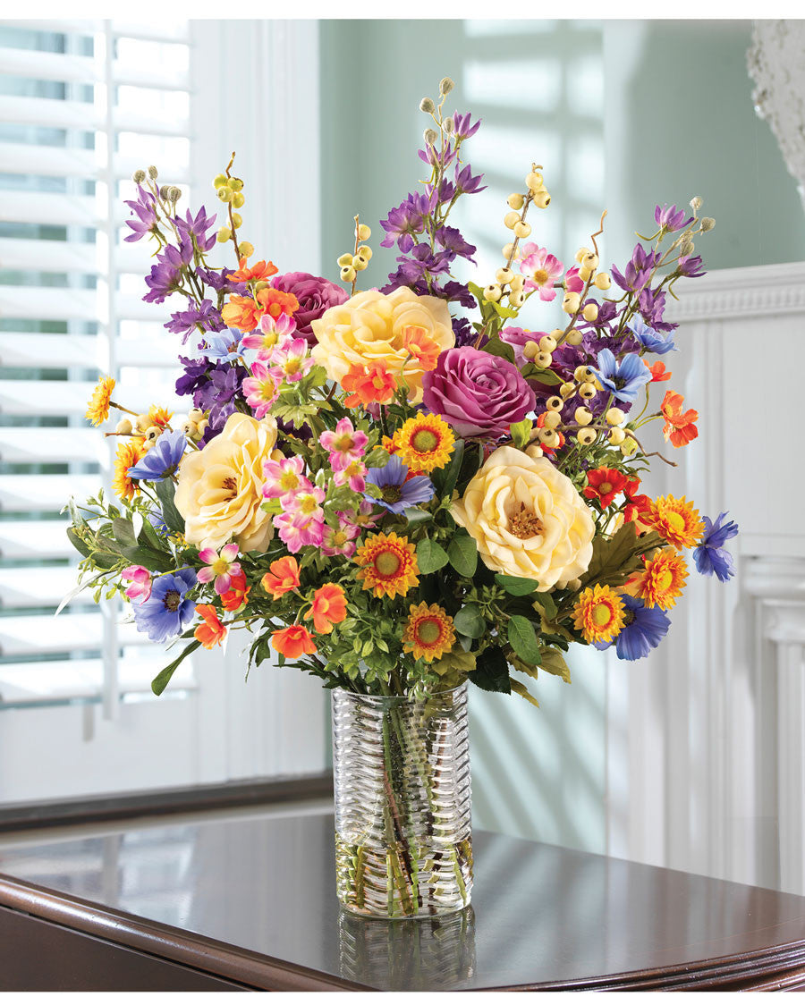 Roses, Delphiniums & Cosmos Silk Flower Arrangement FLC177-MS