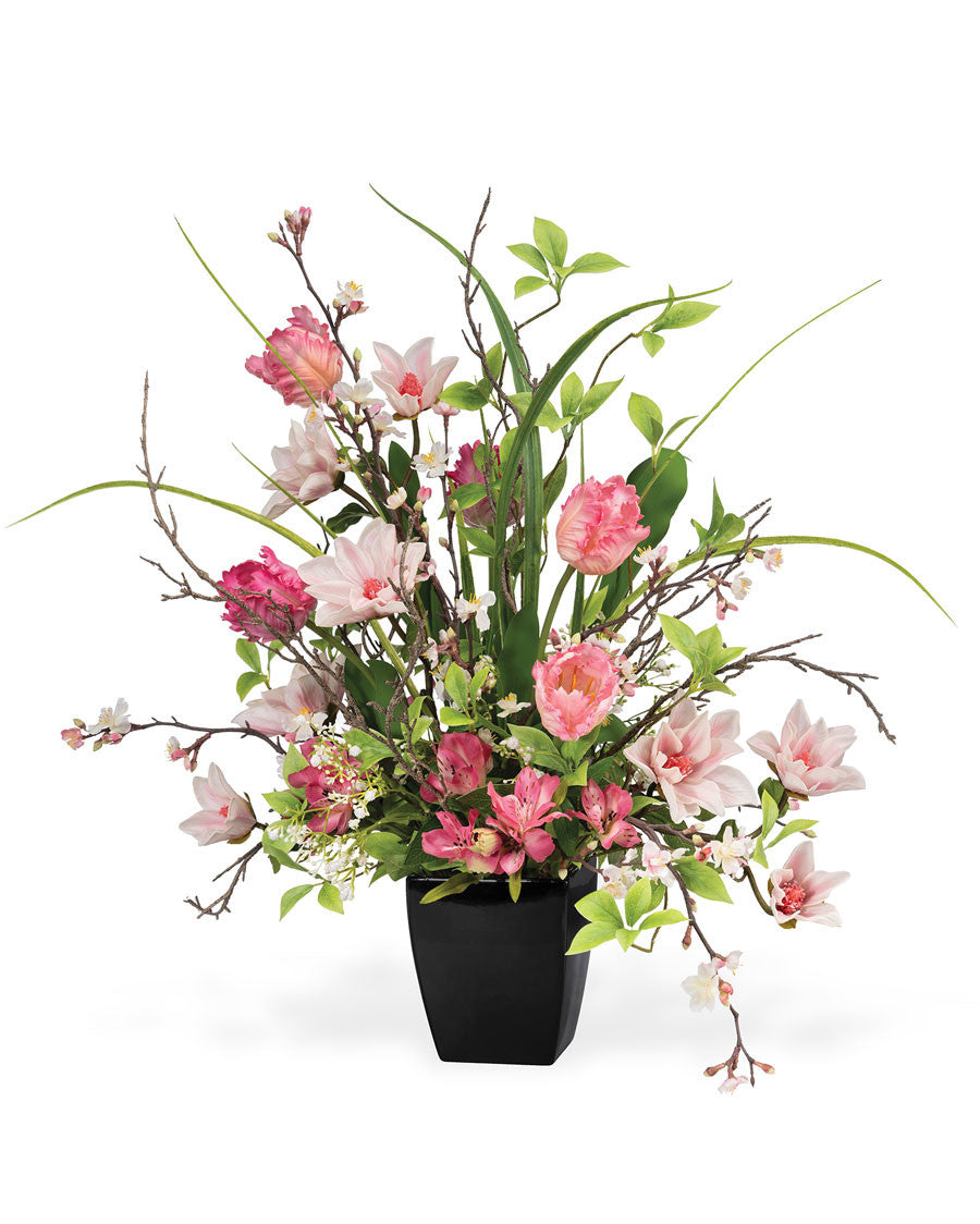 Magnolia & Ruffle Tulip Faux Flower Arrangement FLC225-PKW