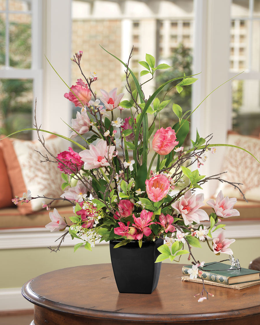 Magnolia & Ruffle Tulip Faux Flower Arrangement FLC225-PKW