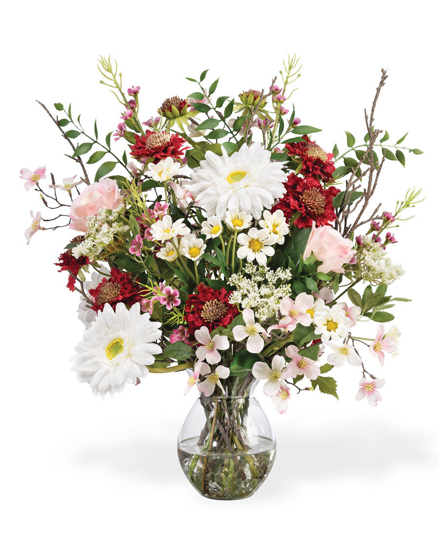Gerbera, Rose & Scabiosa Silk Flower Arrangement FLC229