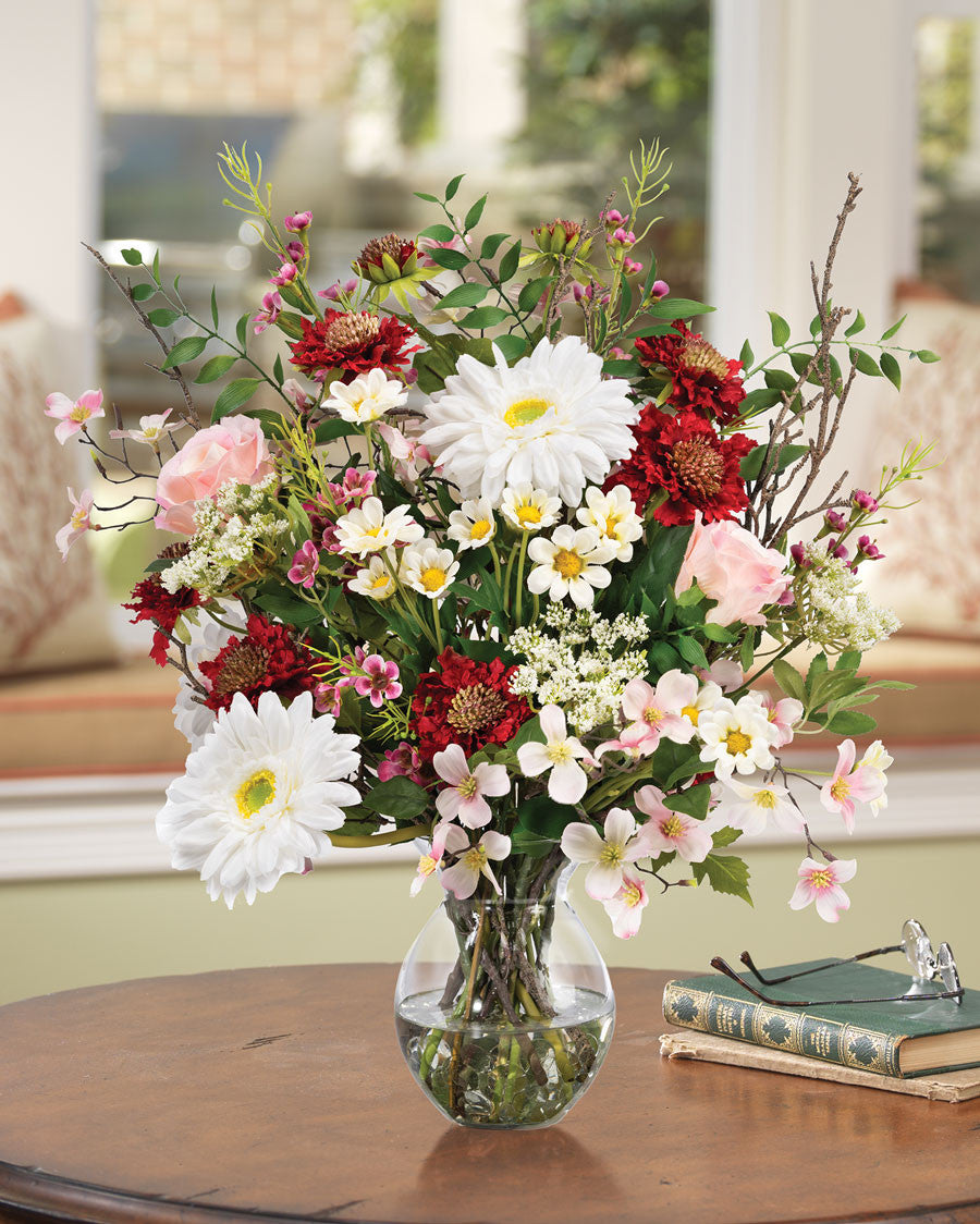Gerbera, Rose & Scabiosa Silk Flower Arrangement