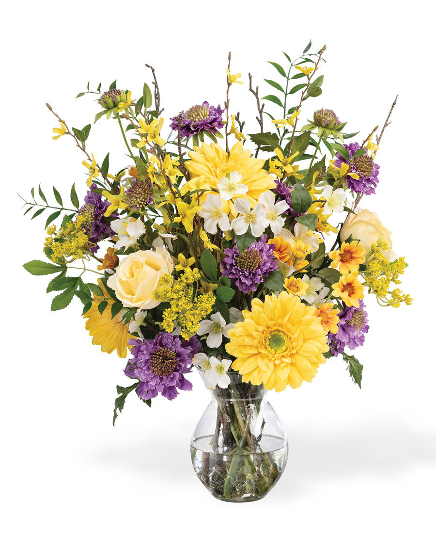 Gerbera, Rose & Scabiosa Silk Flower Arrangement FLC229
