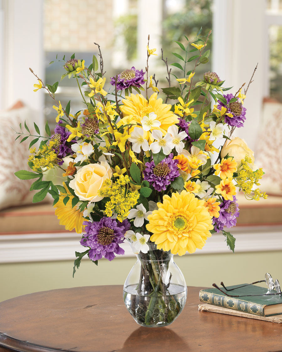 Gerbera, Rose & Scabiosa Silk Flower Arrangement