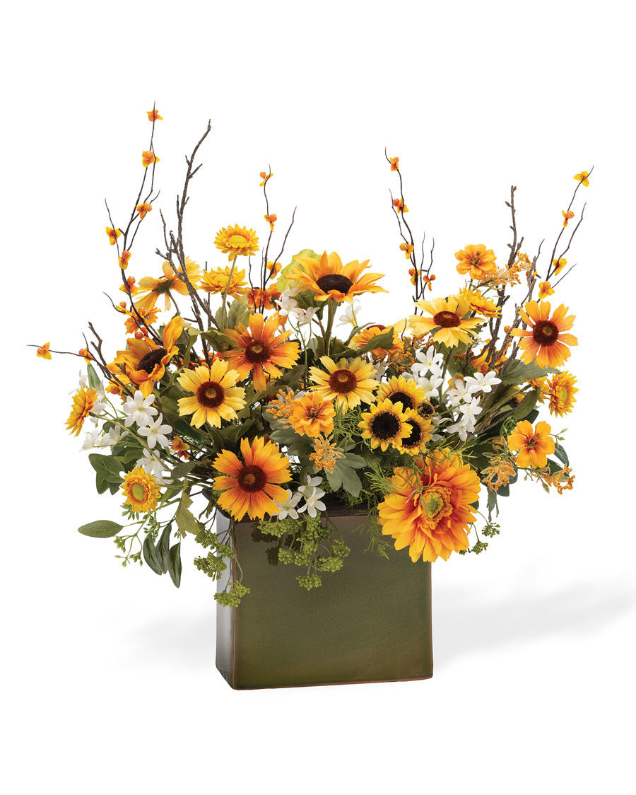Sunshine Harvest Silk Flower Garden Arrangement FLC436-YEO