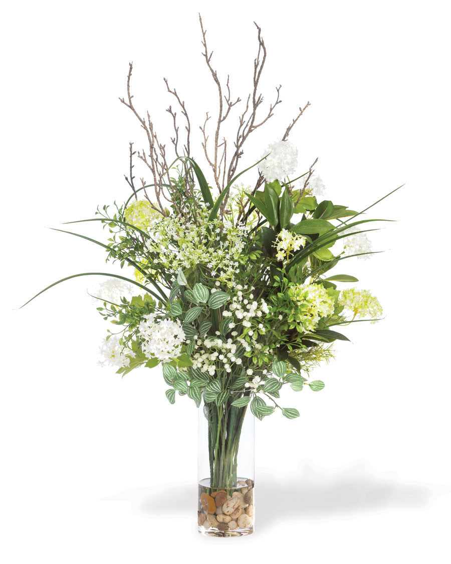 Snowball Hydrangea & Queen Anne's Lace Faux Flower Arrangement FLC976-WG
