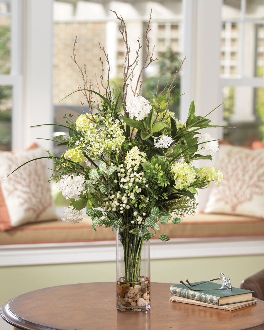 Snowball Hydrangea & Queen Anne's Lace Faux Flower Arrangement FLC976-WG