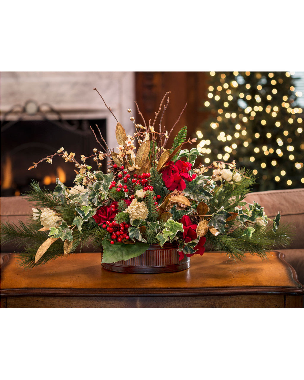 Vintage Holiday Silk Flower Centerpiece HDA246-RDG