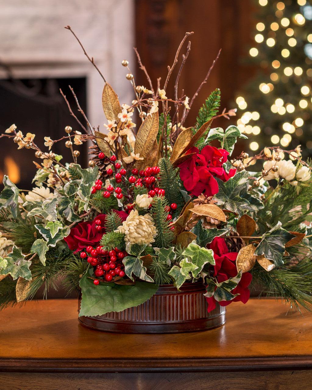 Vintage Holiday Silk Flower Centerpiece HDA246-RDG