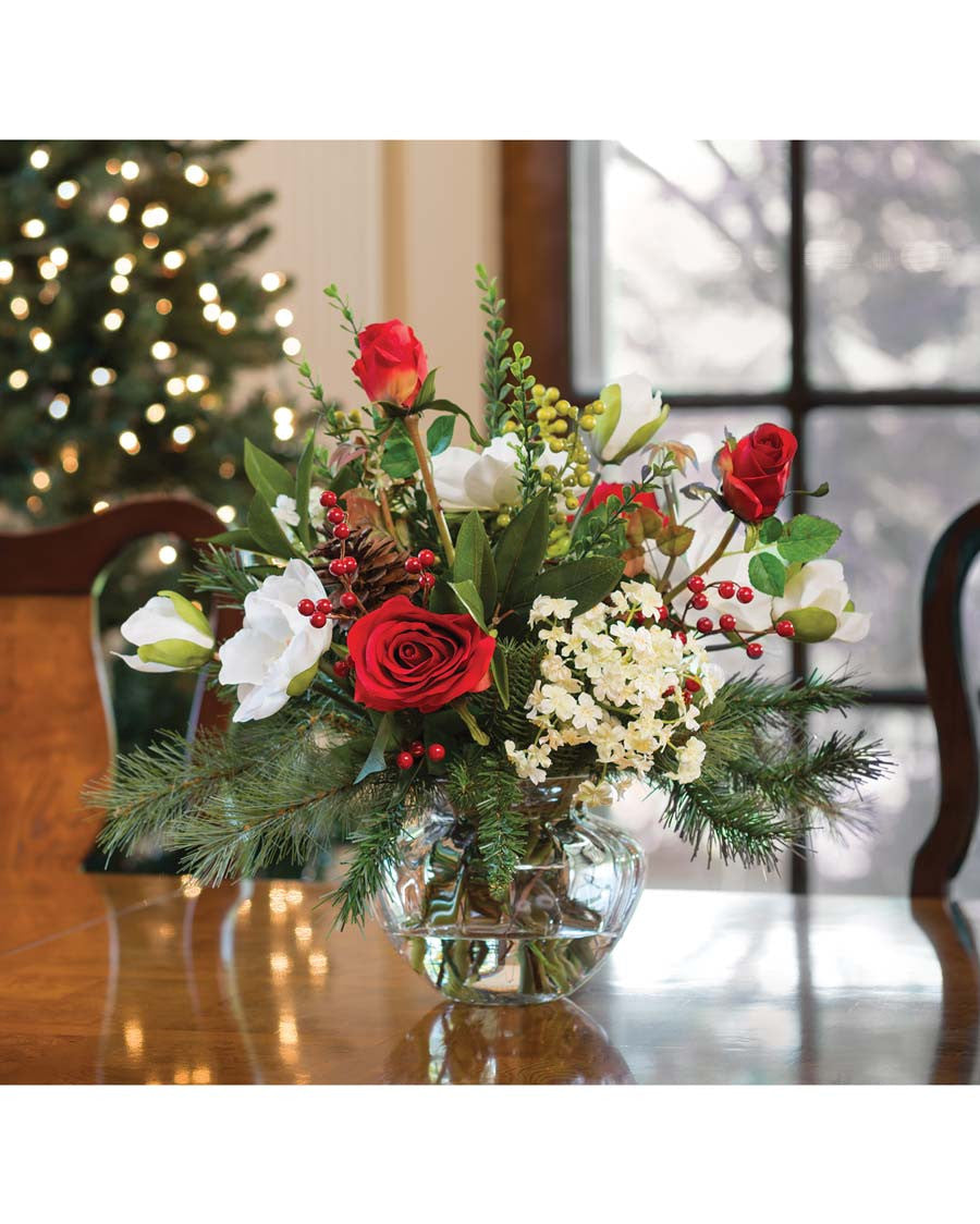 Magnolia & Rose Silk Flower Centerpiece HDA250-RDW