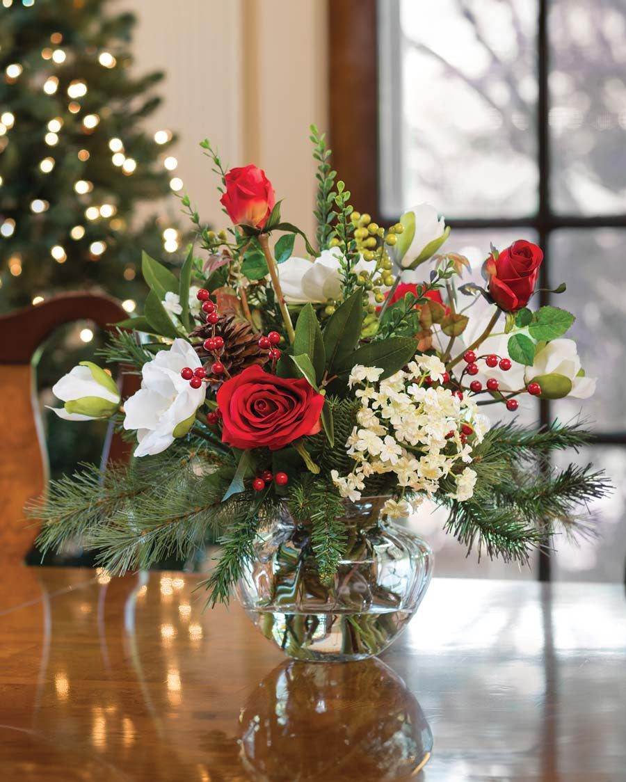 Magnolia & Rose Silk Flower Centerpiece HDA250-RDW