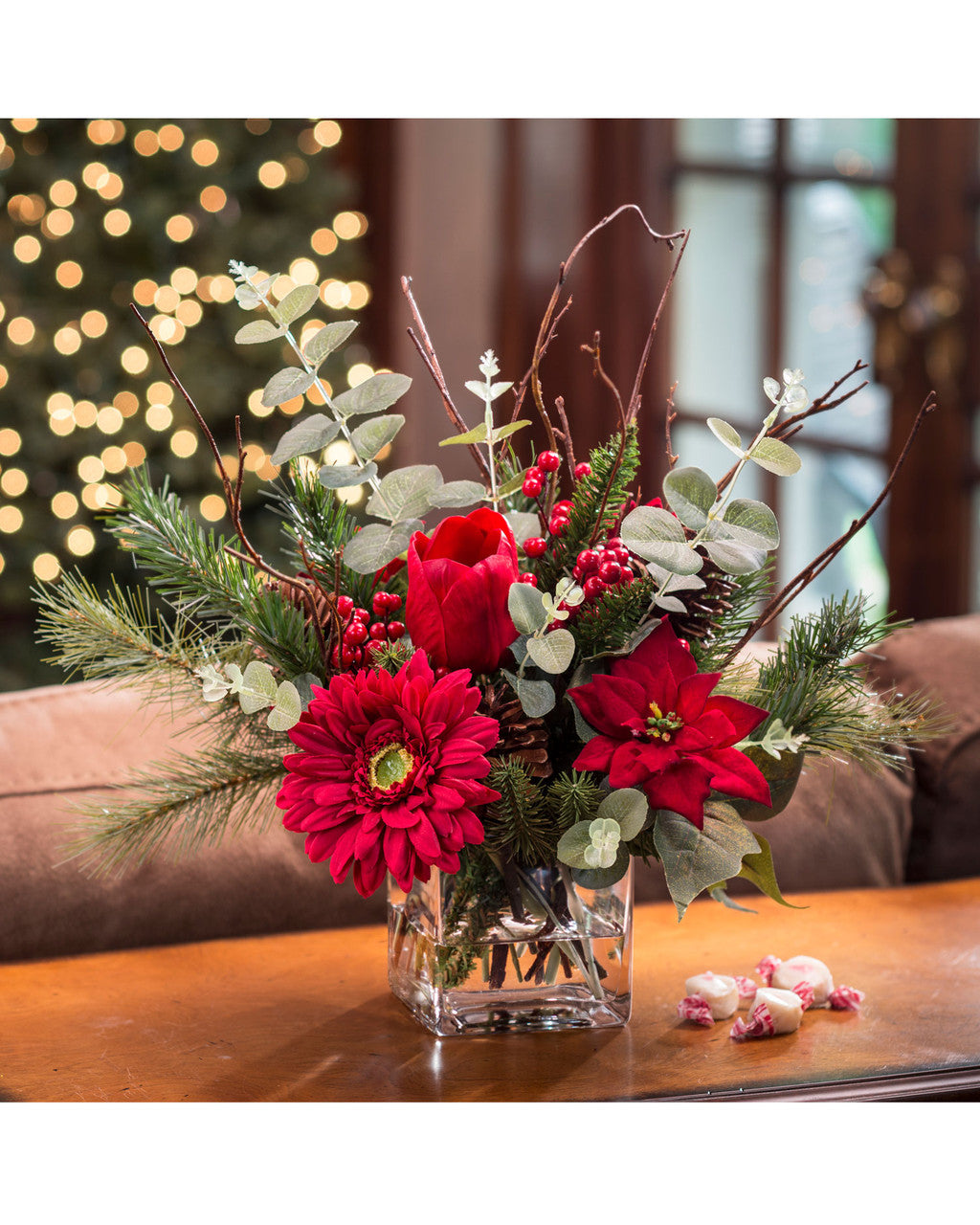 Daisy, Tulip & Poinsettia Silk Flower Accent HDA257-RD