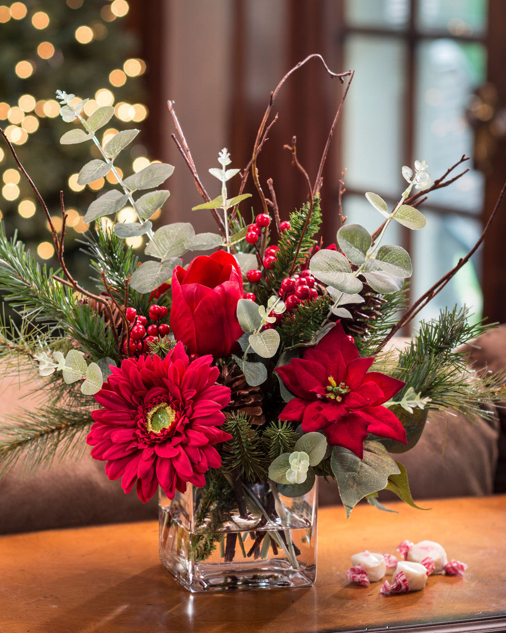 Daisy, Tulip & Poinsettia Silk Flower Accent HDA257-RD