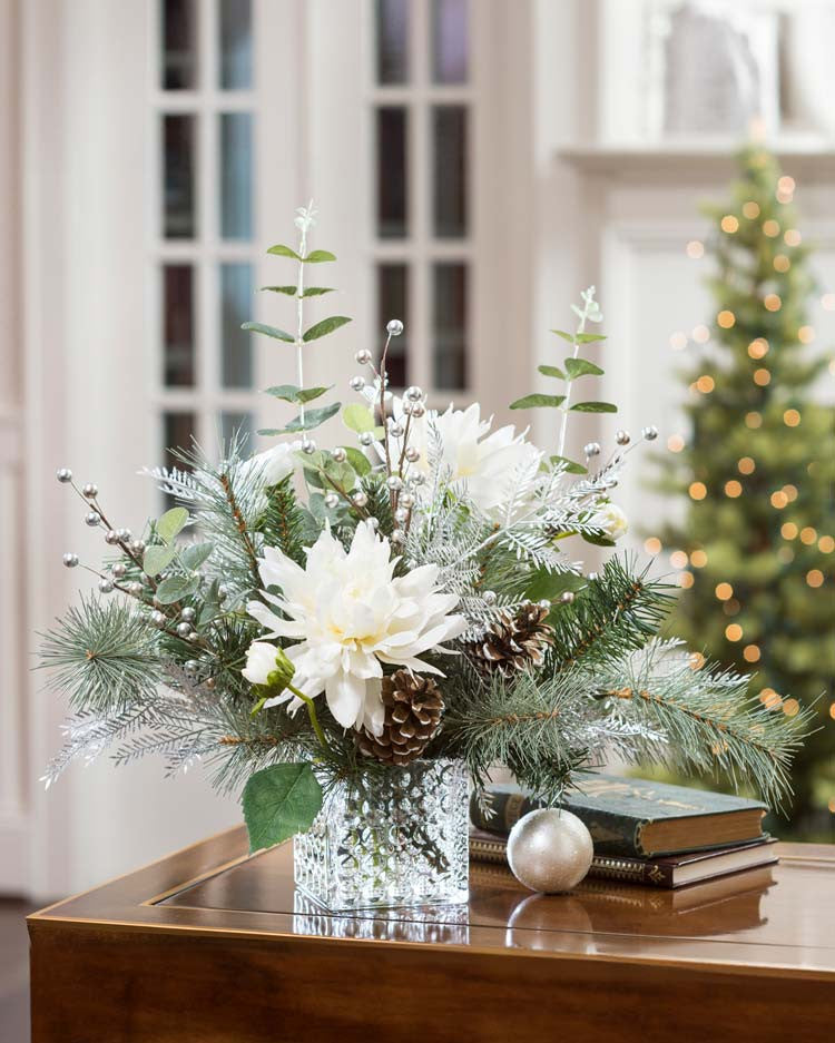 Frozen Holiday Silk Flower Centerpiece HDA273-TEF