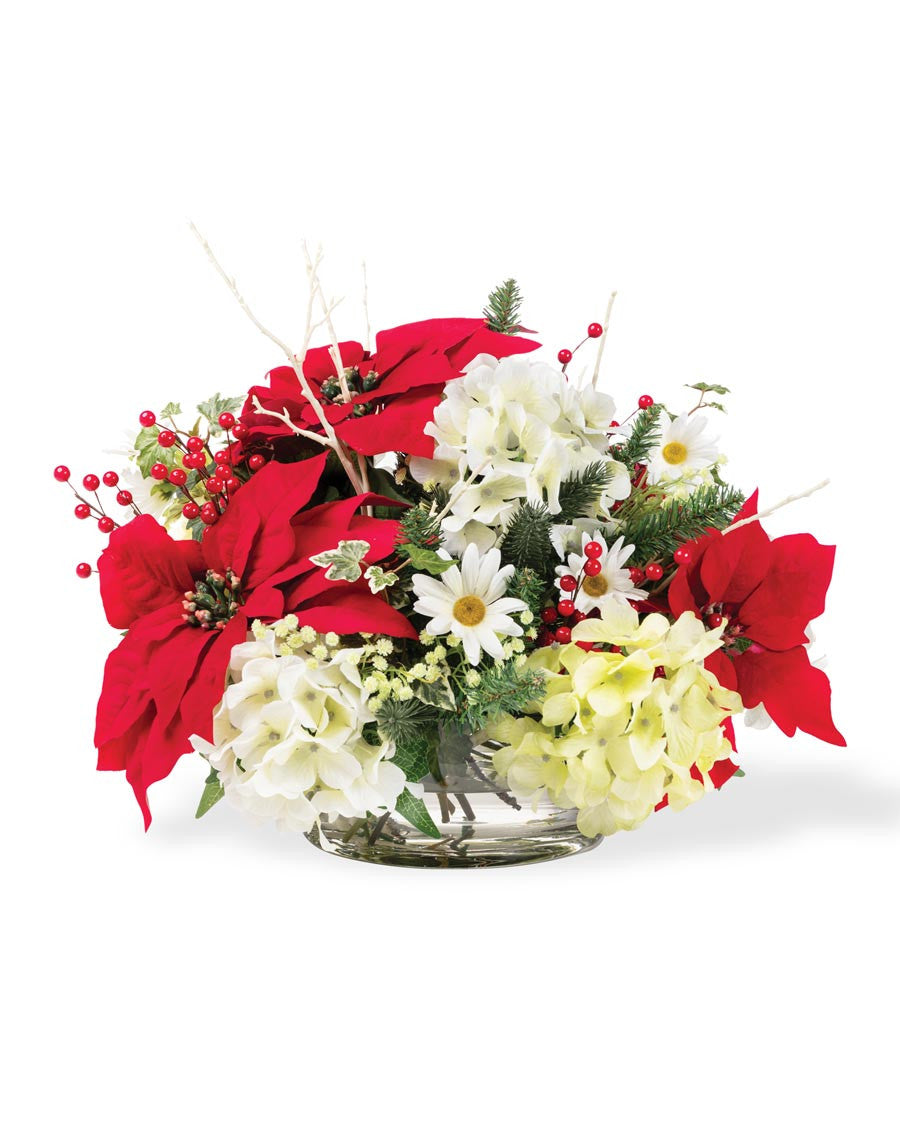 Poinsettia & Hydrangea Artificial Christmas Centerpiece HDA294-RD