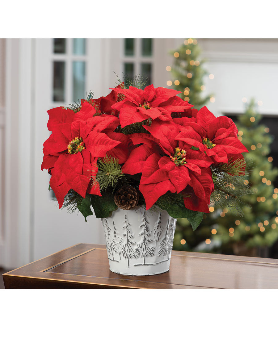 Poinsettia & Pine Artificial Holiday Centerpiece