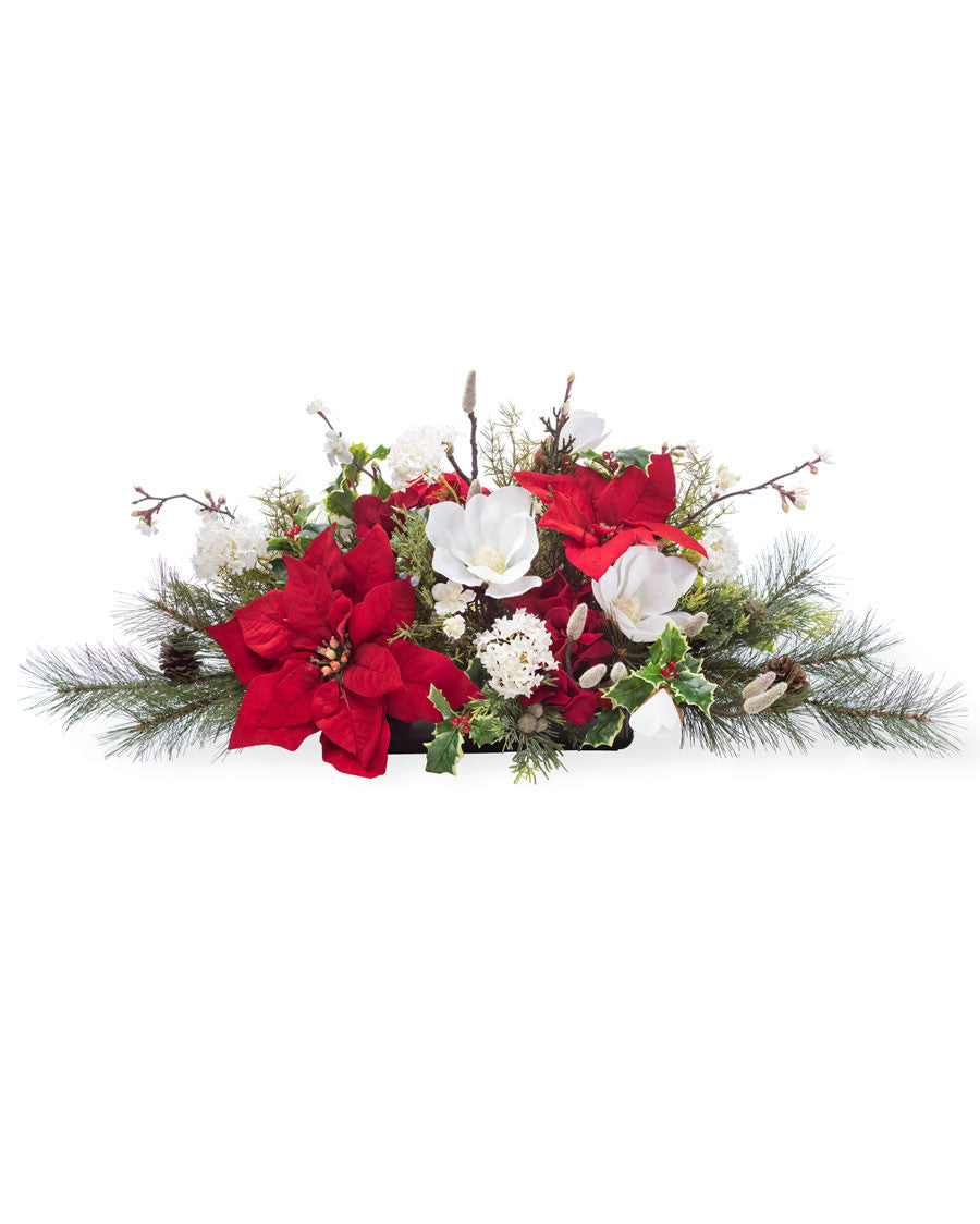 Holiday Tradition Silk Flower Christmas Poinsettia Centerpiece