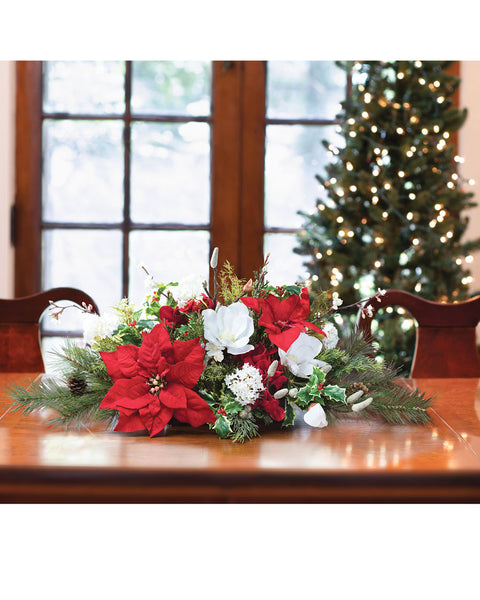 Holiday Tradition Silk Flower Christmas Poinsettia Centerpiece