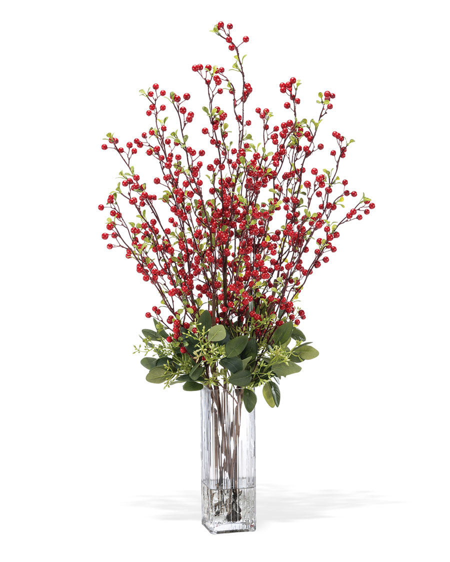 Ilex Berry & Seeded Eucalyptus Faux Holiday Arrangement HDA412-RD