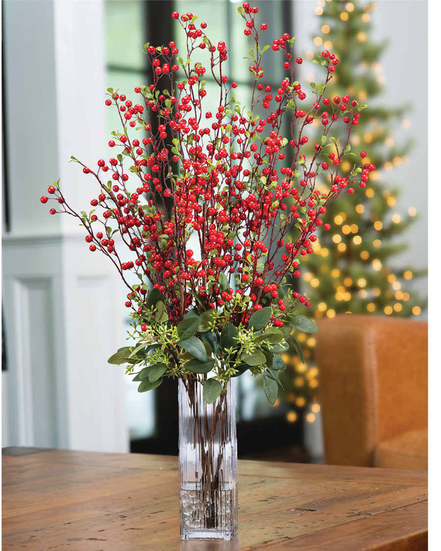 Ilex Berry & Seeded Eucalyptus Faux Holiday Arrangement HDA412-RD