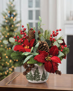 Plush Velvet Poinsettia, Pine & Berries Artificial Christmas Bouquet HDA435-RD