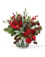 Plush Velvet Poinsettia, Pine & Berries Artificial Christmas Bouquet HDA435-RD
