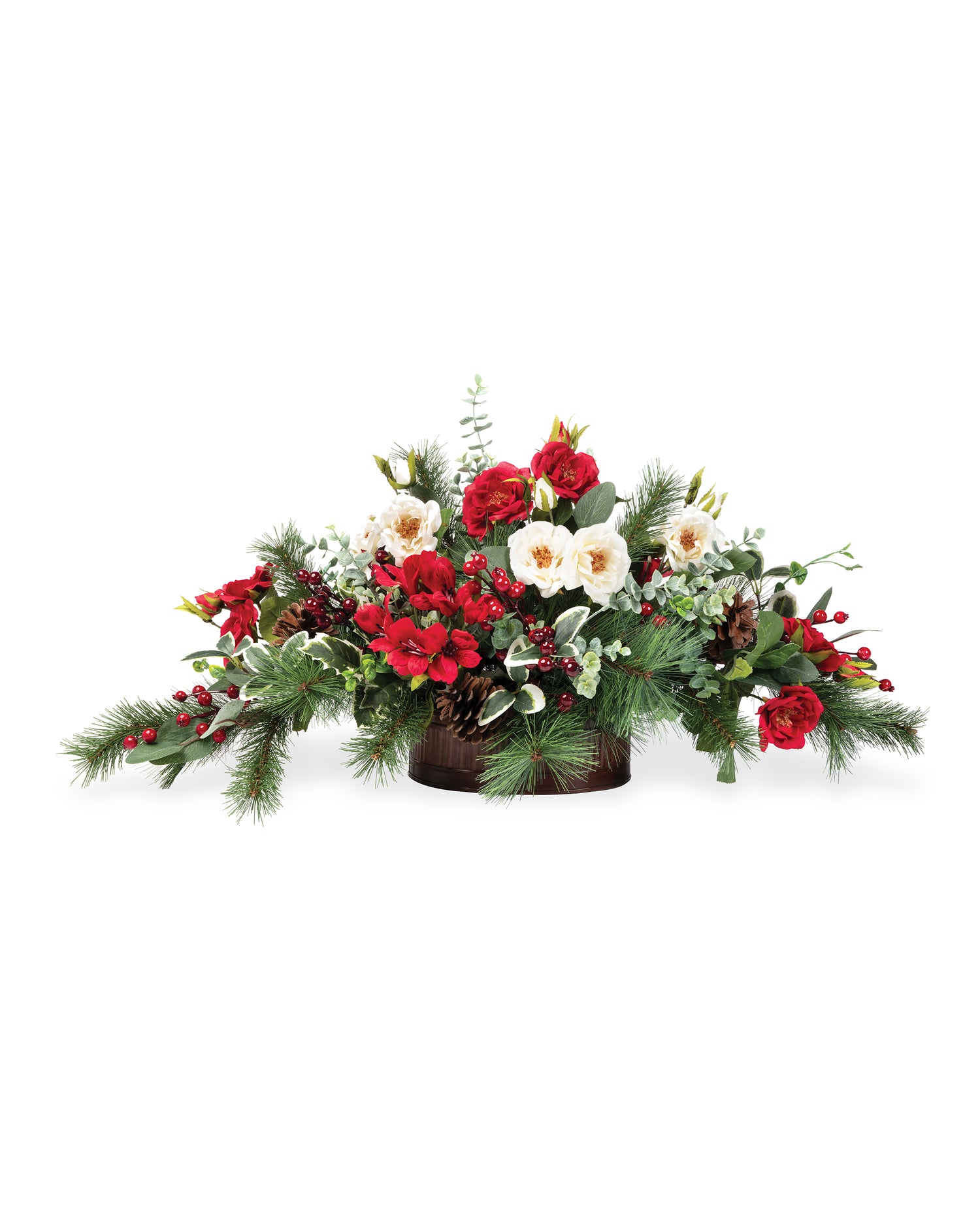 Large Holly, Pine & Berries Faux Holiday Centerpiece 