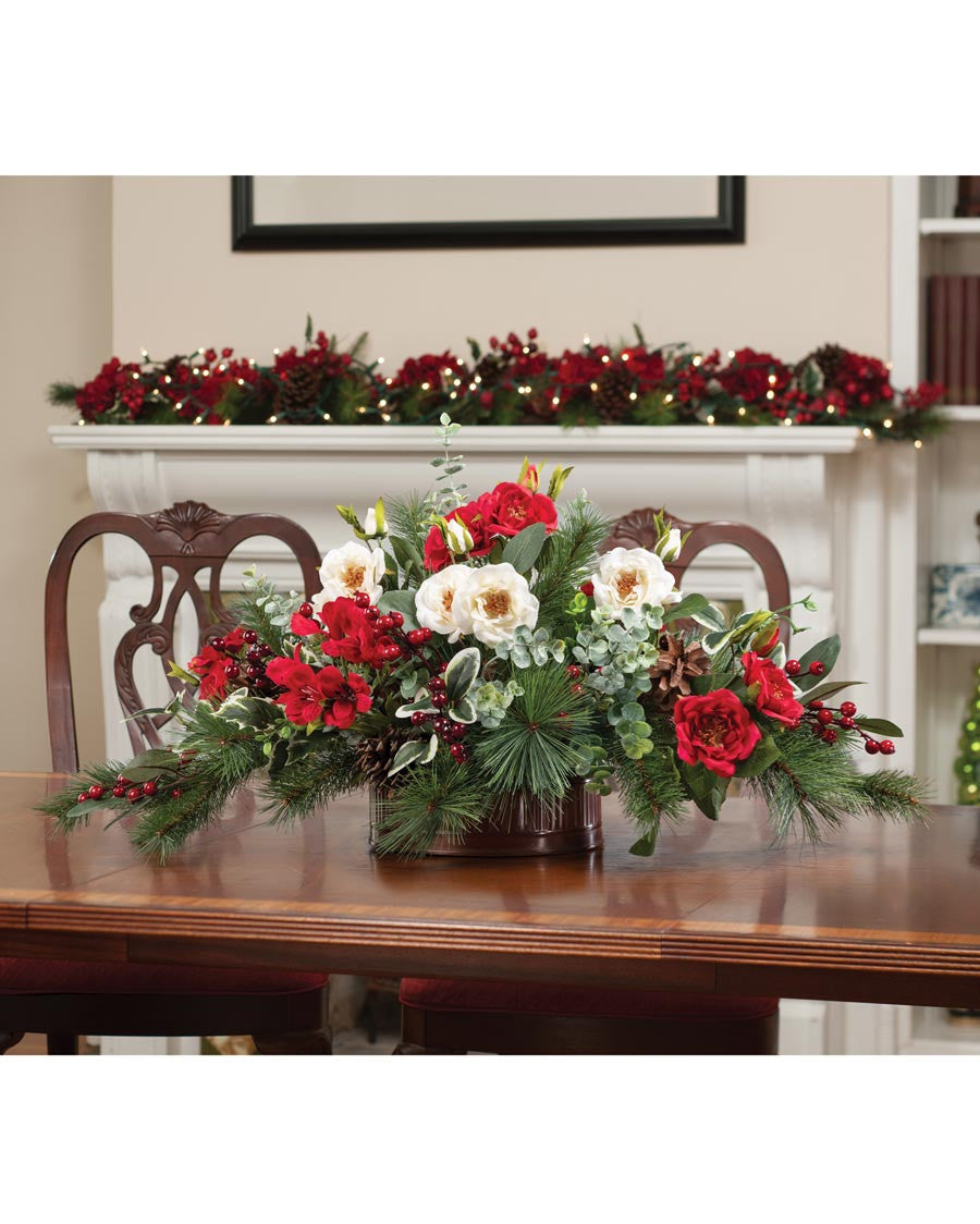 Holly, Pine & Berries Artificial Holiday Centerpiece HDA444-VGR