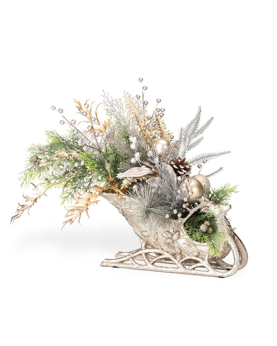 Champagne Elegance Faux Holiday Sleigh Arrangement HDA525-CHG