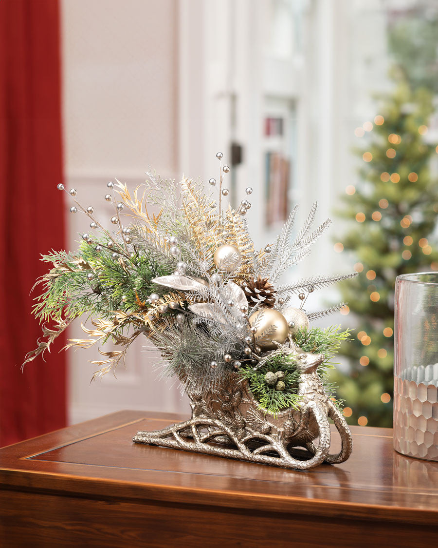 Champagne Elegance Faux Holiday Sleigh Arrangement HDA525-CHG