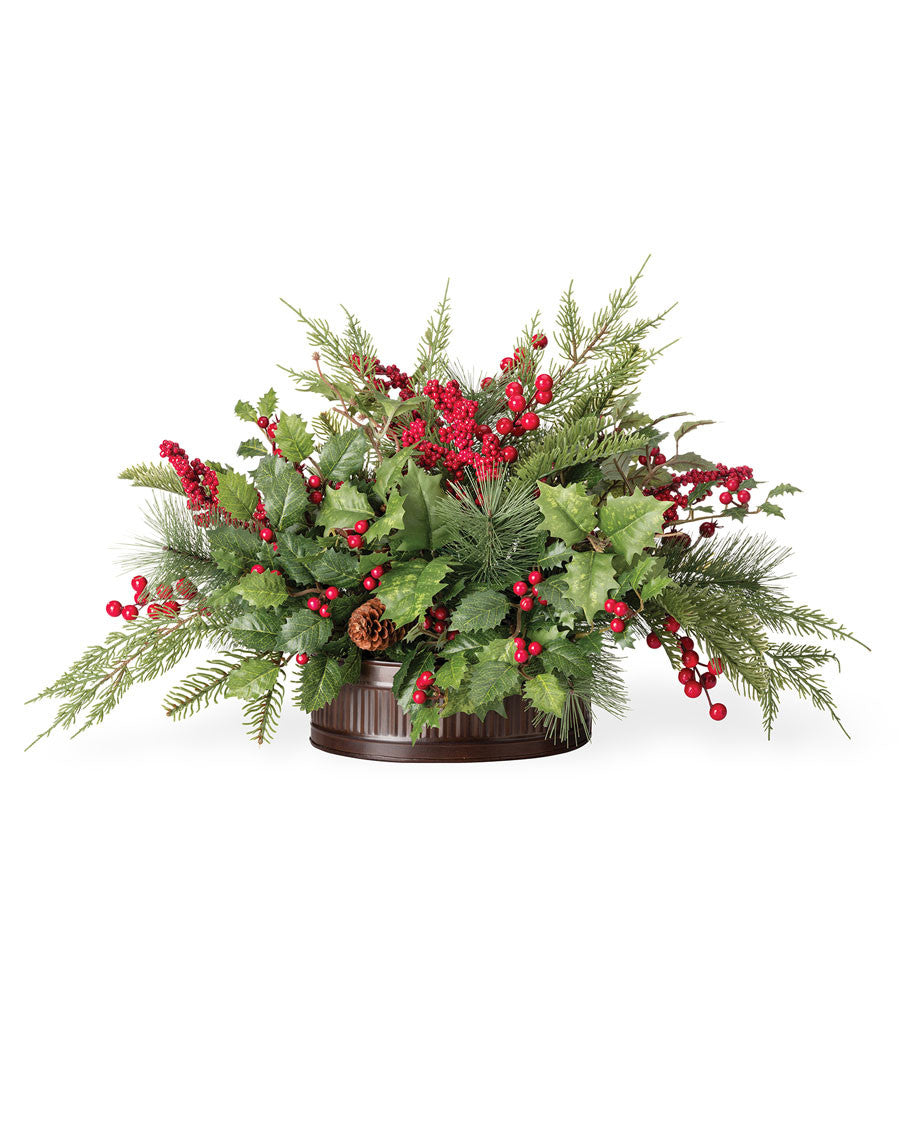 Pine, Berry & Cedar Medium Artificial Holiday Centerpiece HDA531-GRR