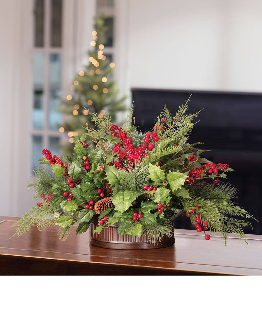 Pine, Berry & Cedar Medium Artificial Holiday Centerpiece HDA531-GRR