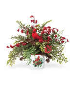 Ruscus & Berry Faux Christmas Cardinal Accent, set in Metal Cardinal Pot.