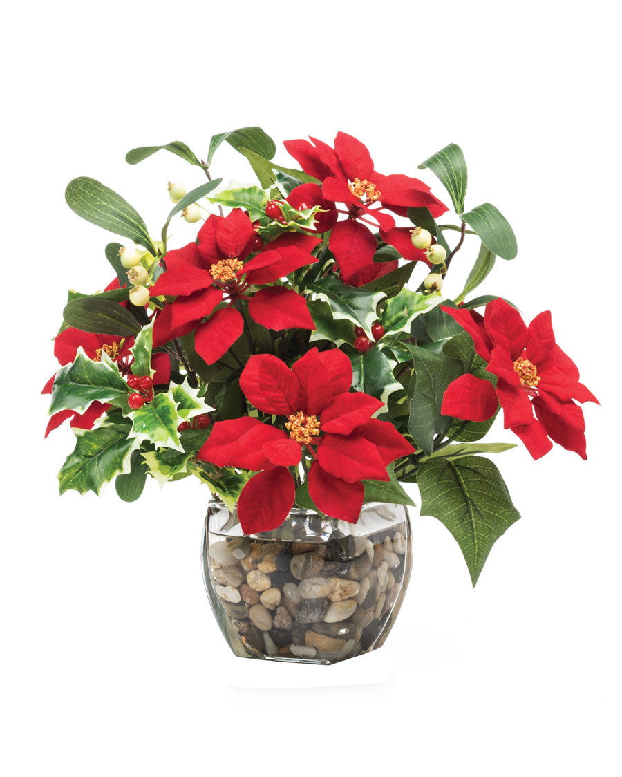 Poinsettia & Holly Silk Holiday Arrangement HDB308-RD