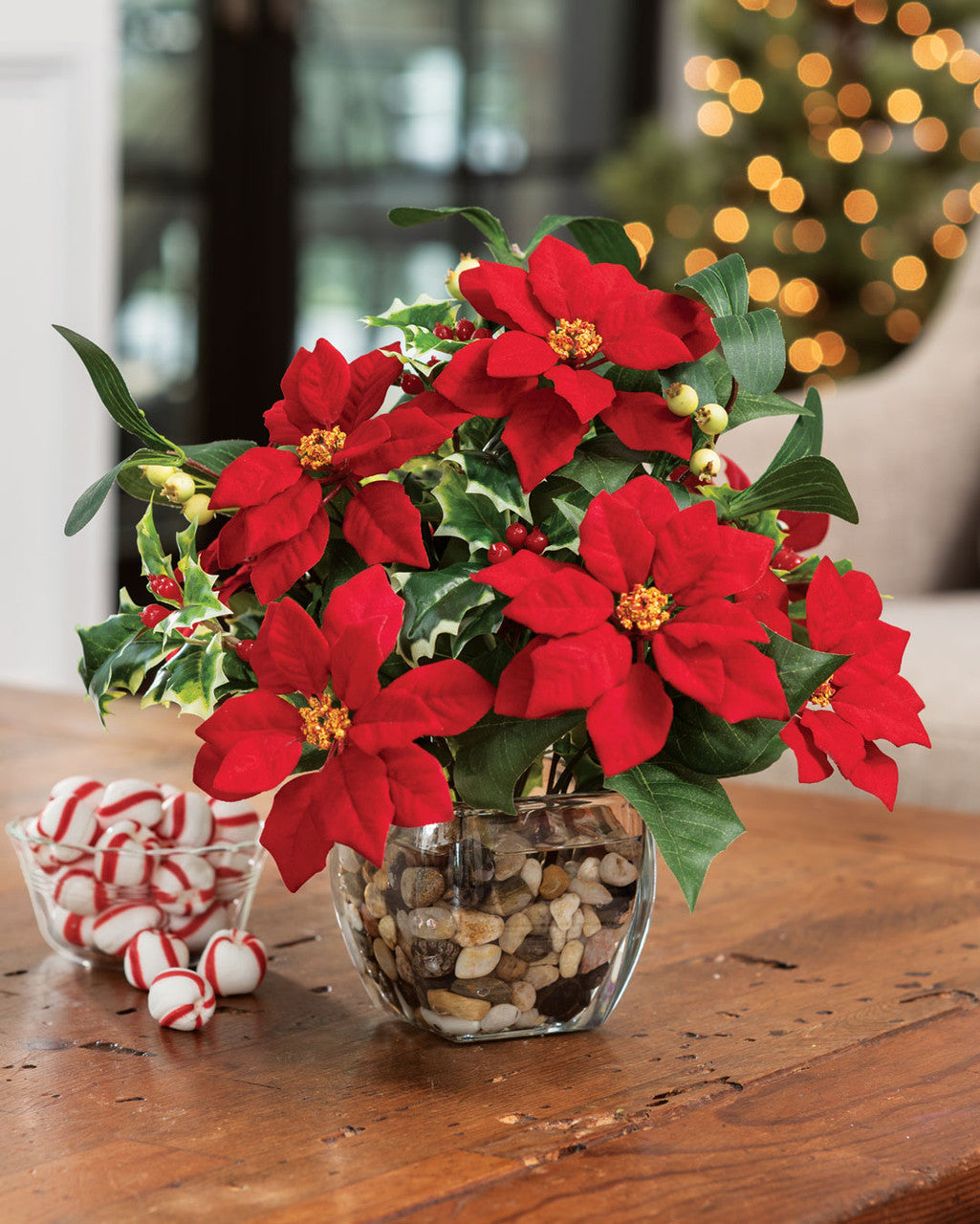 Poinsettia & Holly Silk Holiday Arrangement HDB308-RD