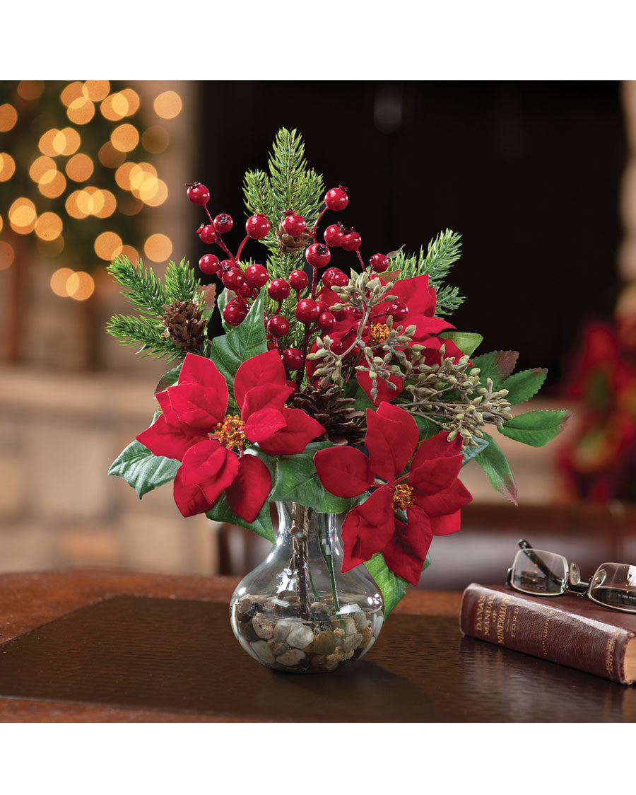 Poinsettia, Pine & Berry Silk Christmas Accent HDB371-RD