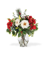 Holly, Pine & Berries Artificial Holiday Accent, set in a Glass Ginger Vase.