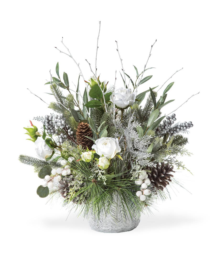 White Winter & Silver Artificial Holiday Centerpiece HDB456-WHS