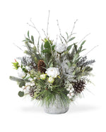 White Winter & Silver Artificial Holiday Centerpiece HDB456-WHS