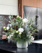 White Winter & Silver Artificial Holiday Centerpiece HDB456-WHS