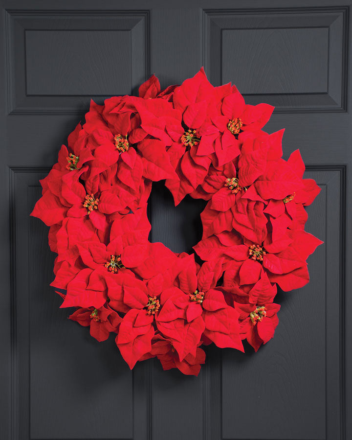 Holiday Poinsettia Silk Wreath HDC274-RD