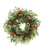 Mixed Eucalyptus, Pine & Berries Silk Holiday Wreath HDC411-GRR