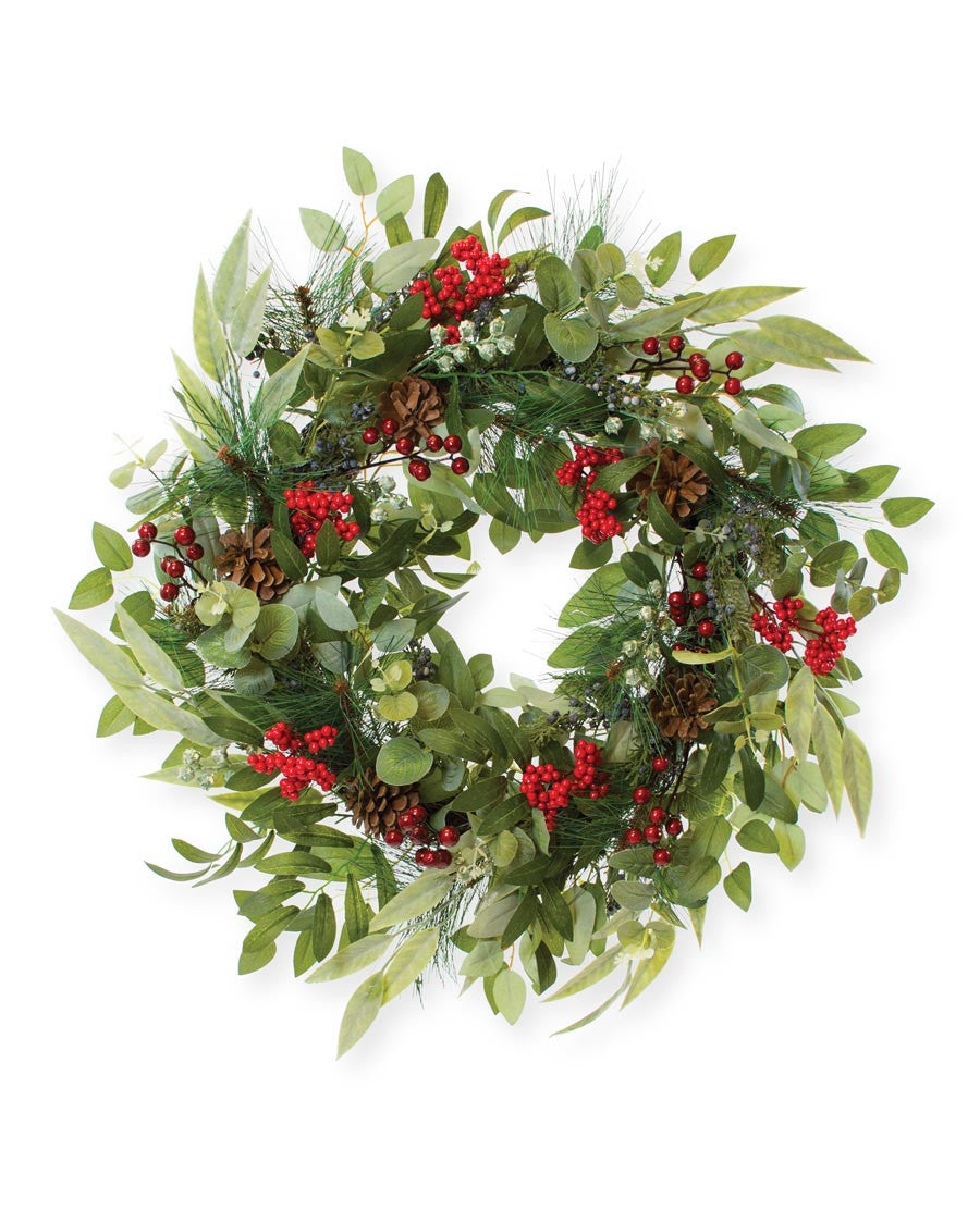 Mixed Eucalyptus, Pine & Berries Silk Holiday Wreath HDC411-GRR