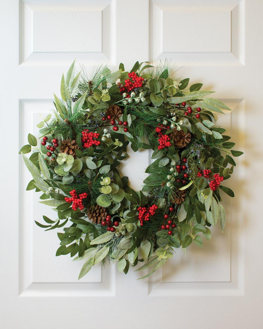 Mixed Eucalyptus, Pine & Berries Silk Holiday Wreath HDC411-GRR