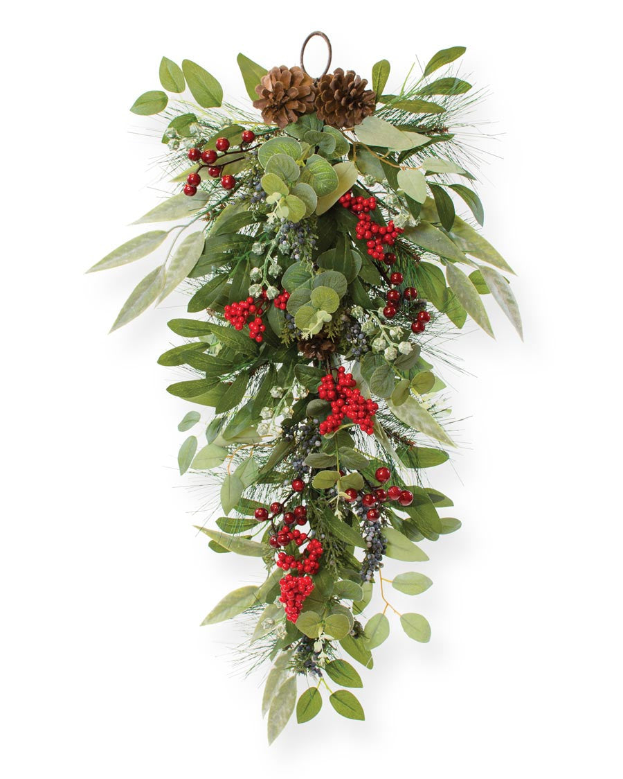 Mixed Eucalyptus, Pine & Berries Silk Holiday Teardrop HDC413-GRR