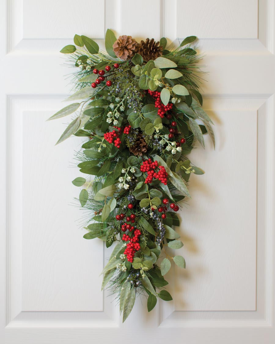 Mixed Eucalyptus, Pine & Berries Silk Holiday Teardrop HDC413-GRR
